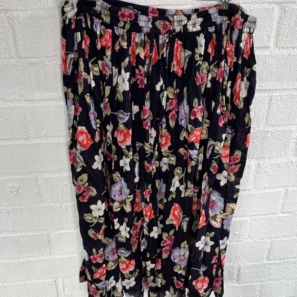 Requirements Floral Drawstring Cotton Maxi Skirt sz 2X